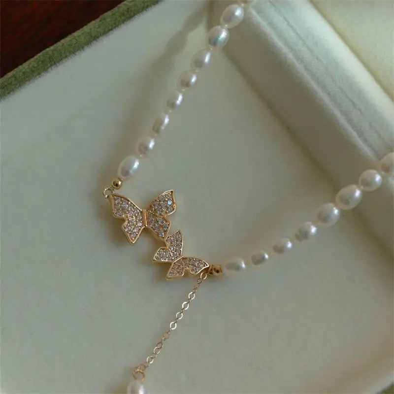 Butterfly Interrupted Pearl Choker