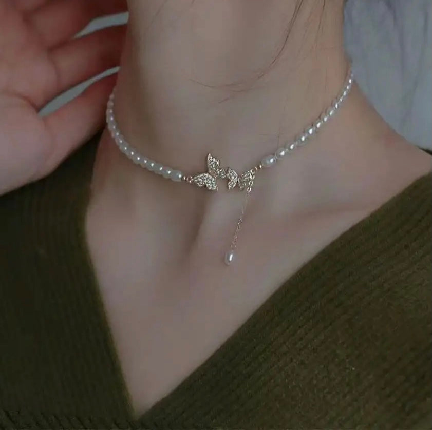 Butterfly Interrupted Pearl Choker