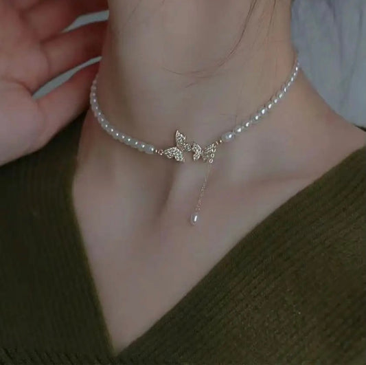 Butterfly Interrupted Pearl Choker