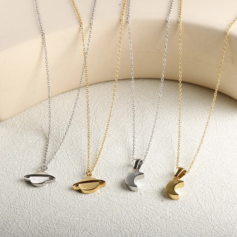 2-set Moon and Saturn necklace