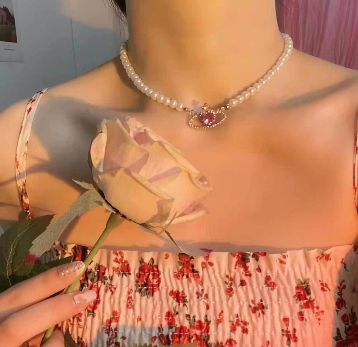 Wisteria stone on Pearls - Necklace