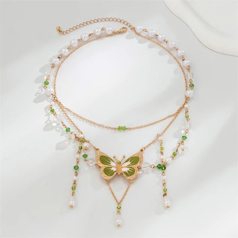 Butterflies and Pearls Necklace