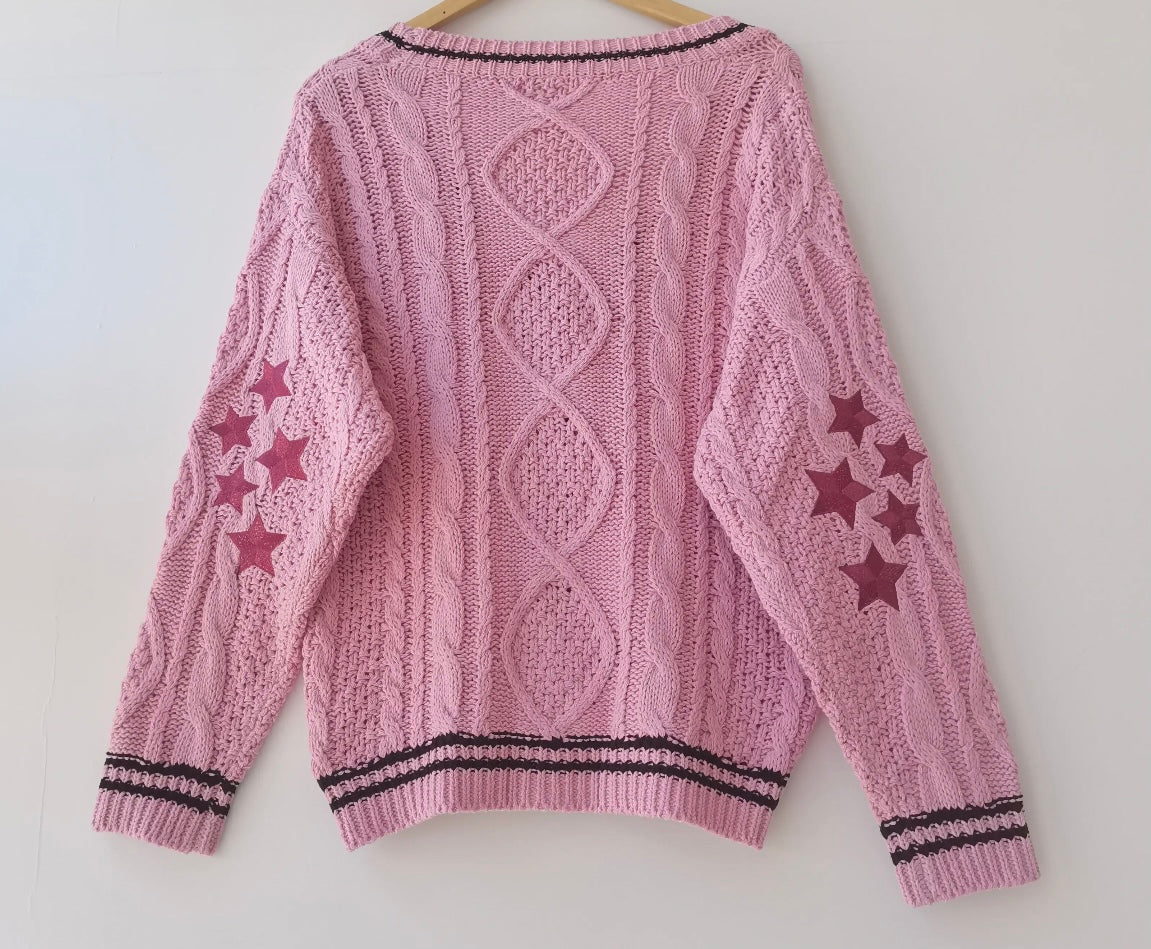 Embroidered Starry Pink Cardigan