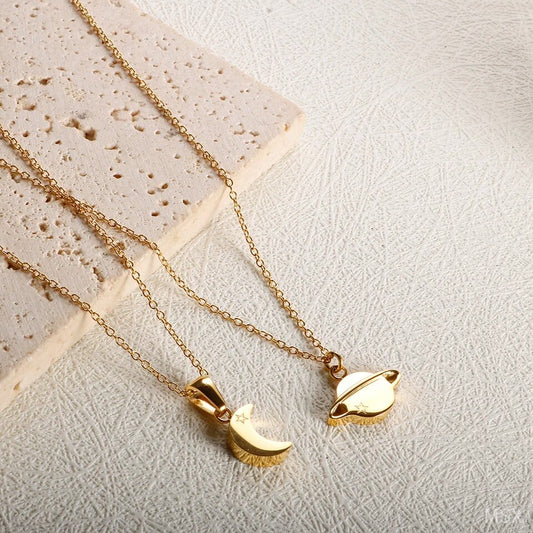 2-set Moon and Saturn necklace