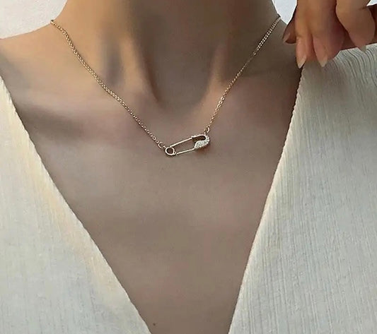 Crystal Safety Pin Interrupted Necklace