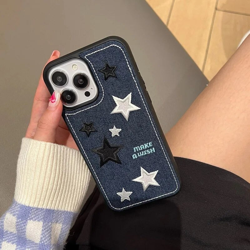 Funda para iPhone bordada con parche de estrella vaquera