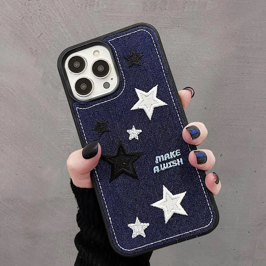 Denim Star Patch Embroidered iPhone Case