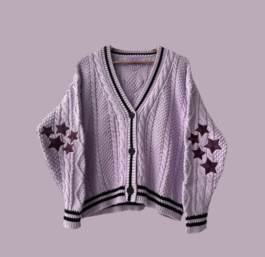 Embroidered Starry Purple Cardigan