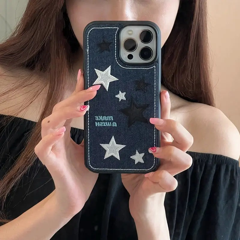 Denim Star Patch Embroidered iPhone Case Ari Embroidery Studio