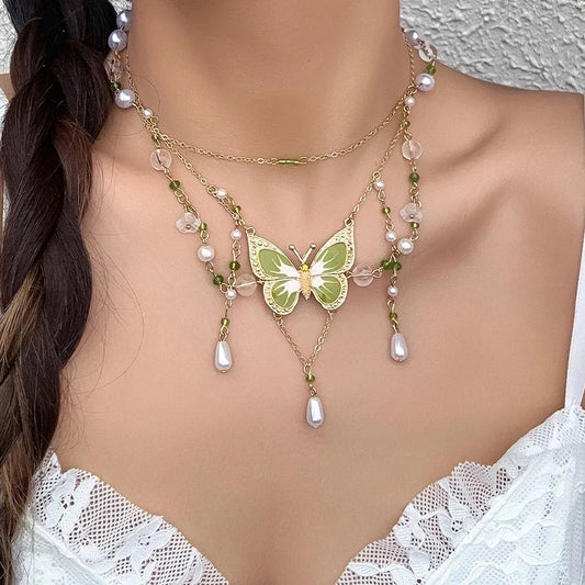 Butterflies and Pearls Necklace