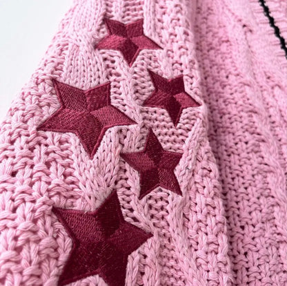 Embroidered Starry Pink Cardigan