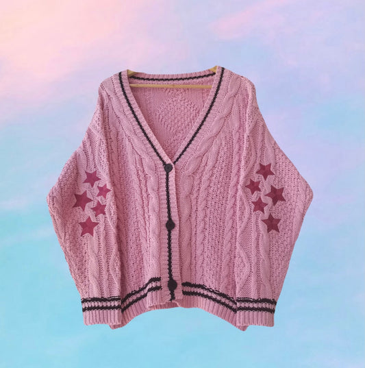 Embroidered Starry Pink Cardigan